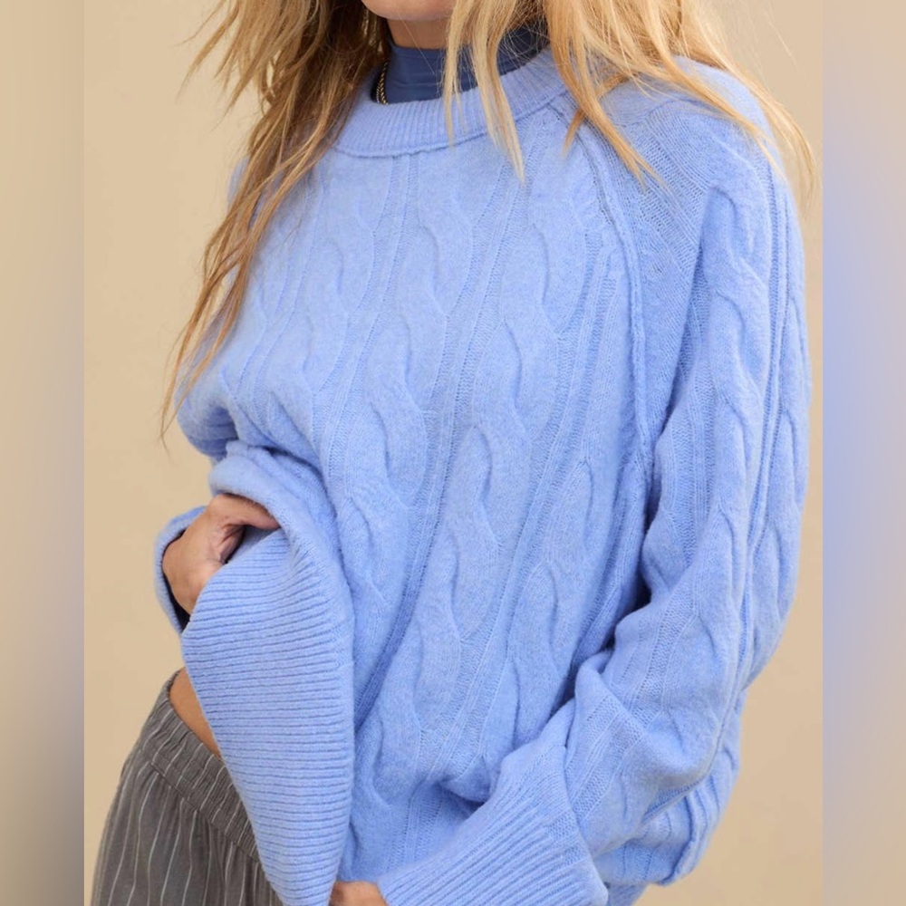 Aerie Light Blue Cable Knit Sweater